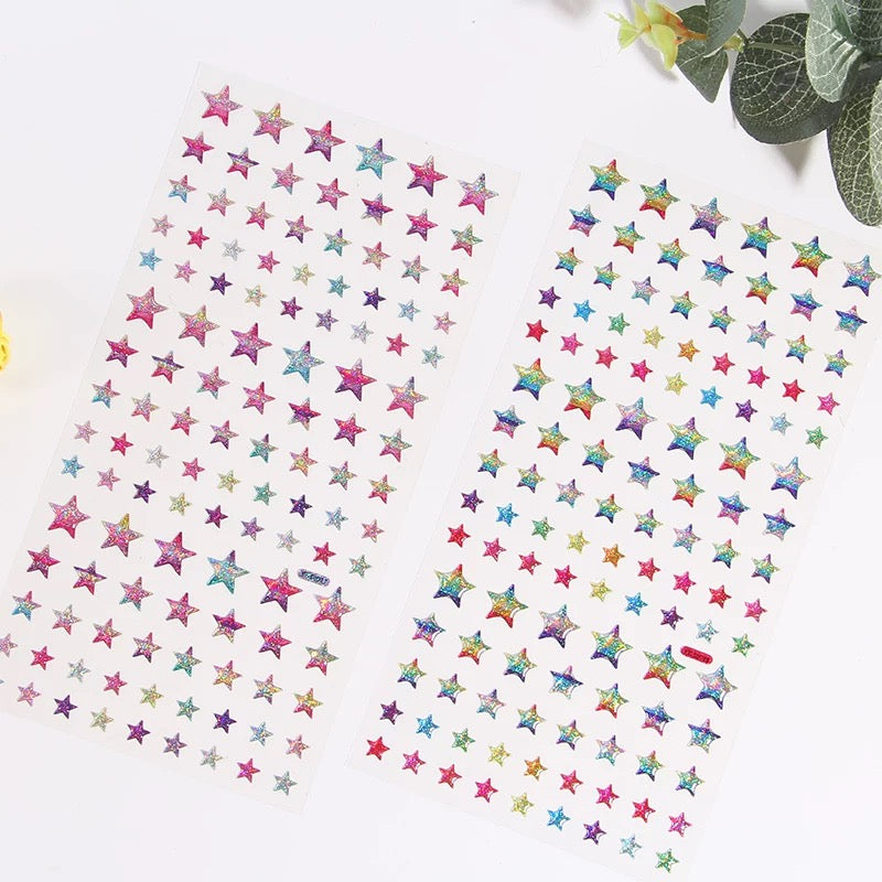 Shiny Heart Star Pink Blue Rainbow 3D Sticker Set Of 4