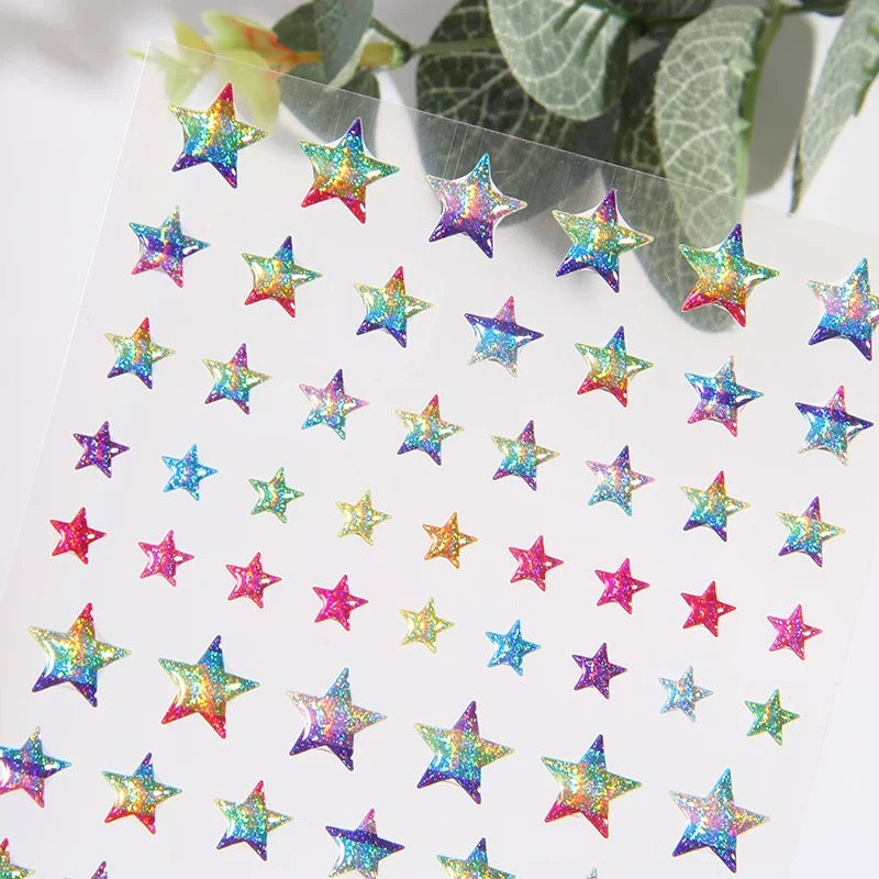 Shiny Heart Star Pink Blue Rainbow 3D Sticker Set Of 4