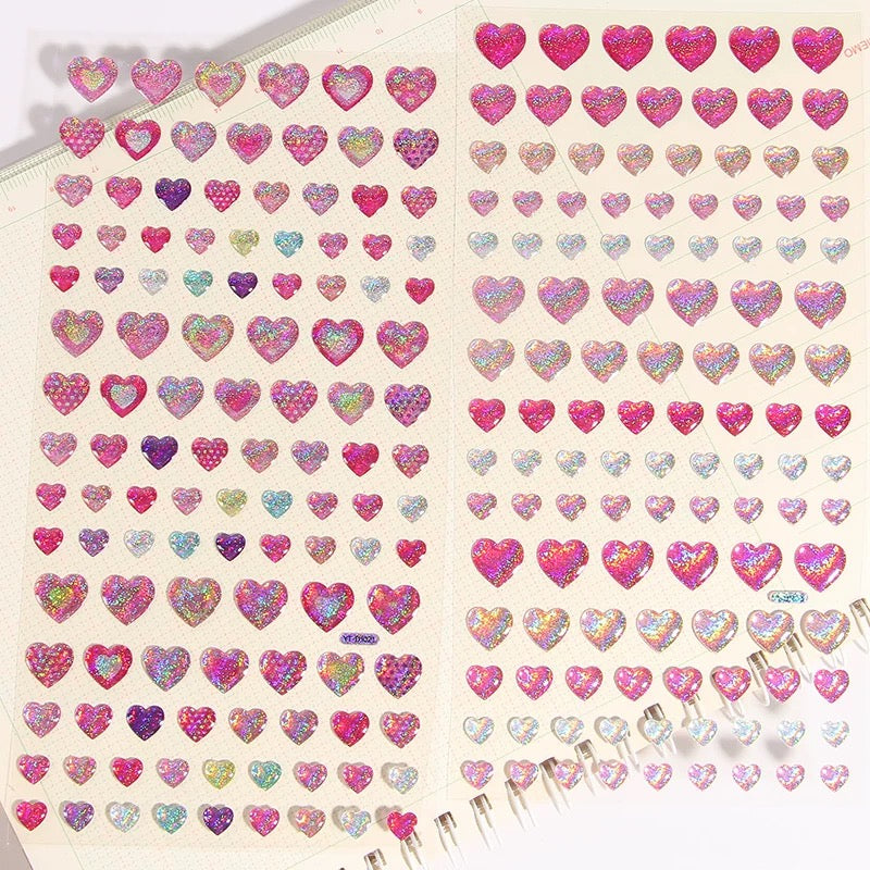 Shiny Heart Star Pink Blue Rainbow 3D Sticker Set Of 4