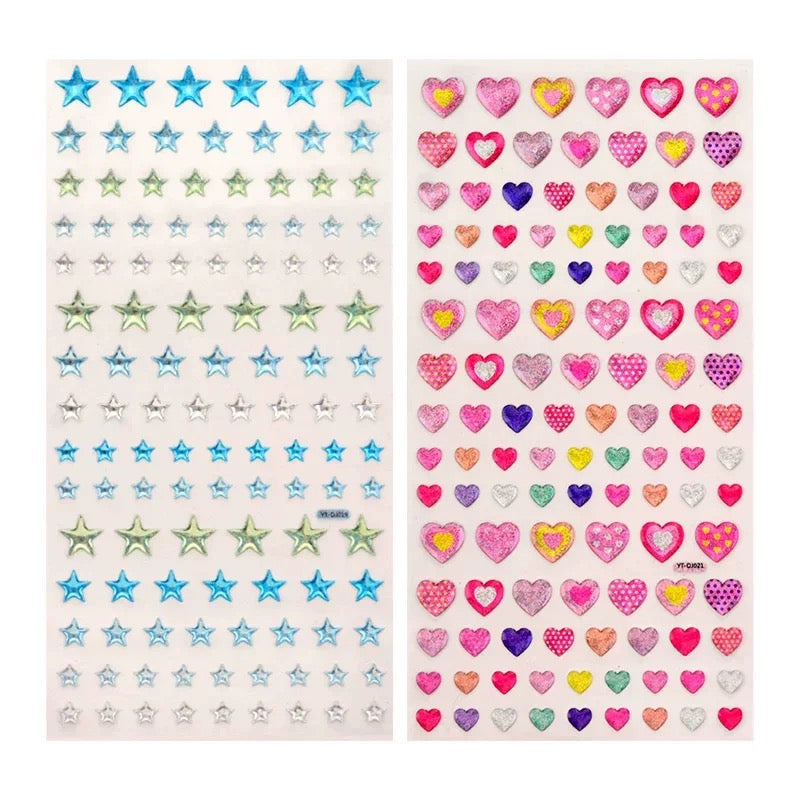 Shiny Heart Star Pink Blue Rainbow 3D Sticker Set Of 4