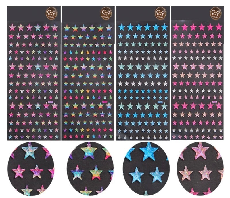 Shiny Heart Star Pink Blue Rainbow 3D Sticker Set Of 4