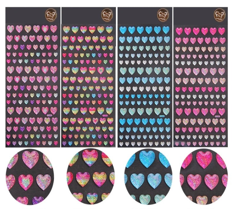 Shiny Heart Star Pink Blue Rainbow 3D Sticker Set Of 4