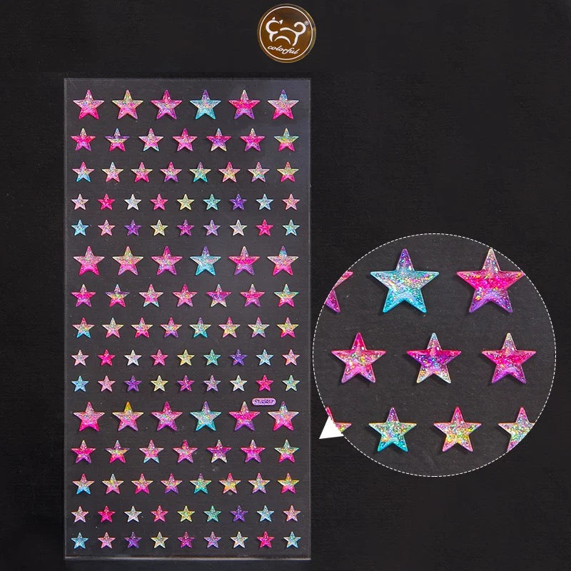 Shiny Heart Star Pink Blue Rainbow 3D Sticker Set Of 4