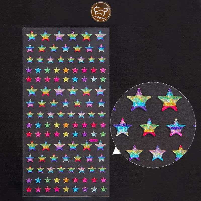 Shiny Heart Star Pink Blue Rainbow 3D Sticker Set Of 4