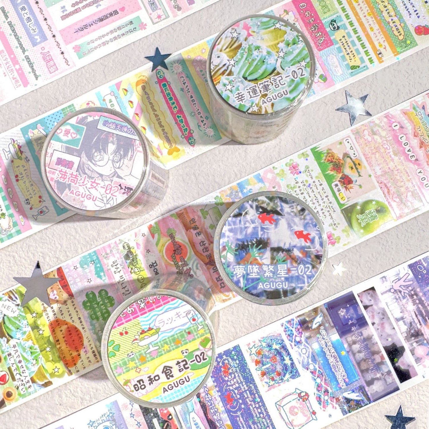 Showa Japanese Letters Flash Sticker Roll Set Of 4