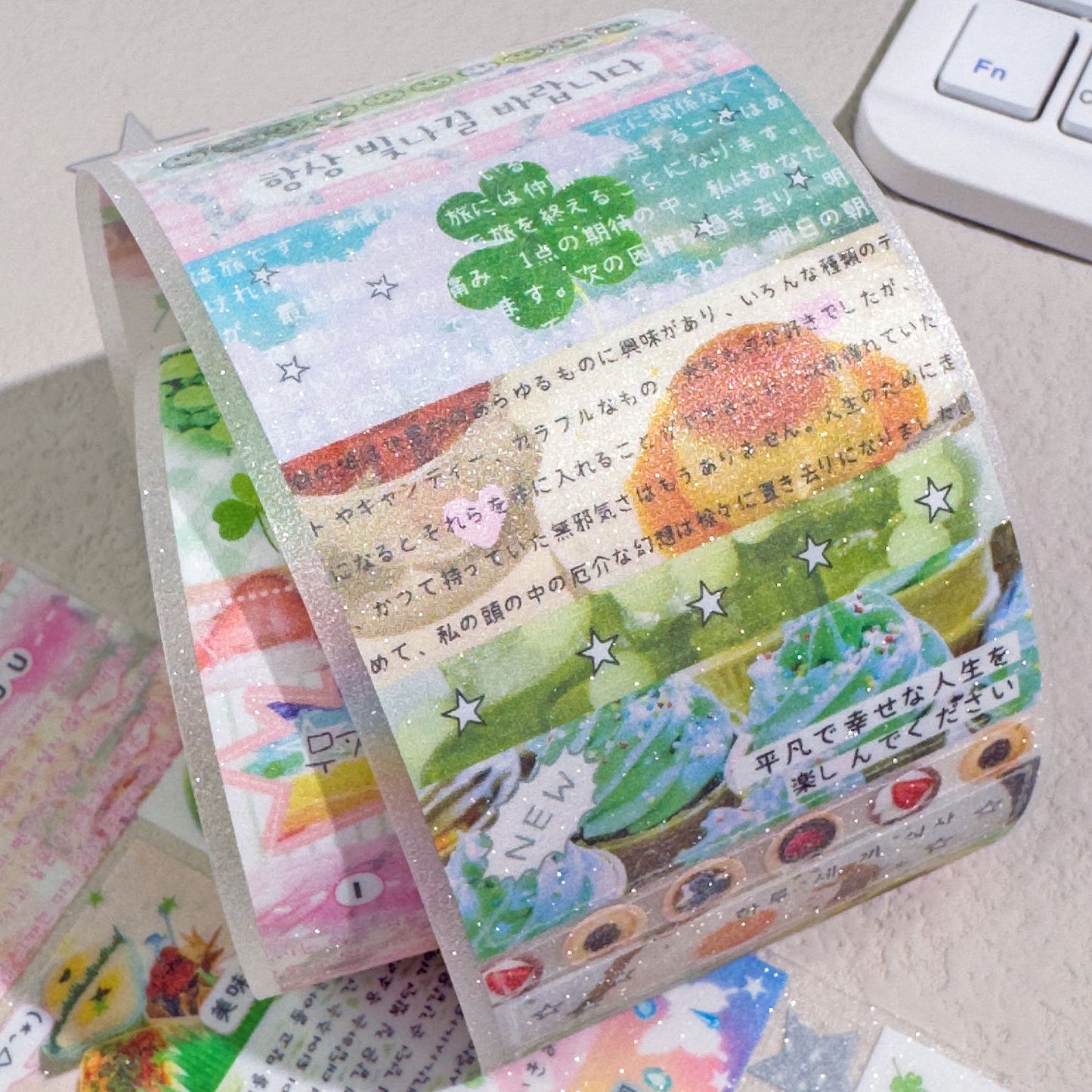 Showa Japanese Letters Flash Sticker Roll Set Of 4
