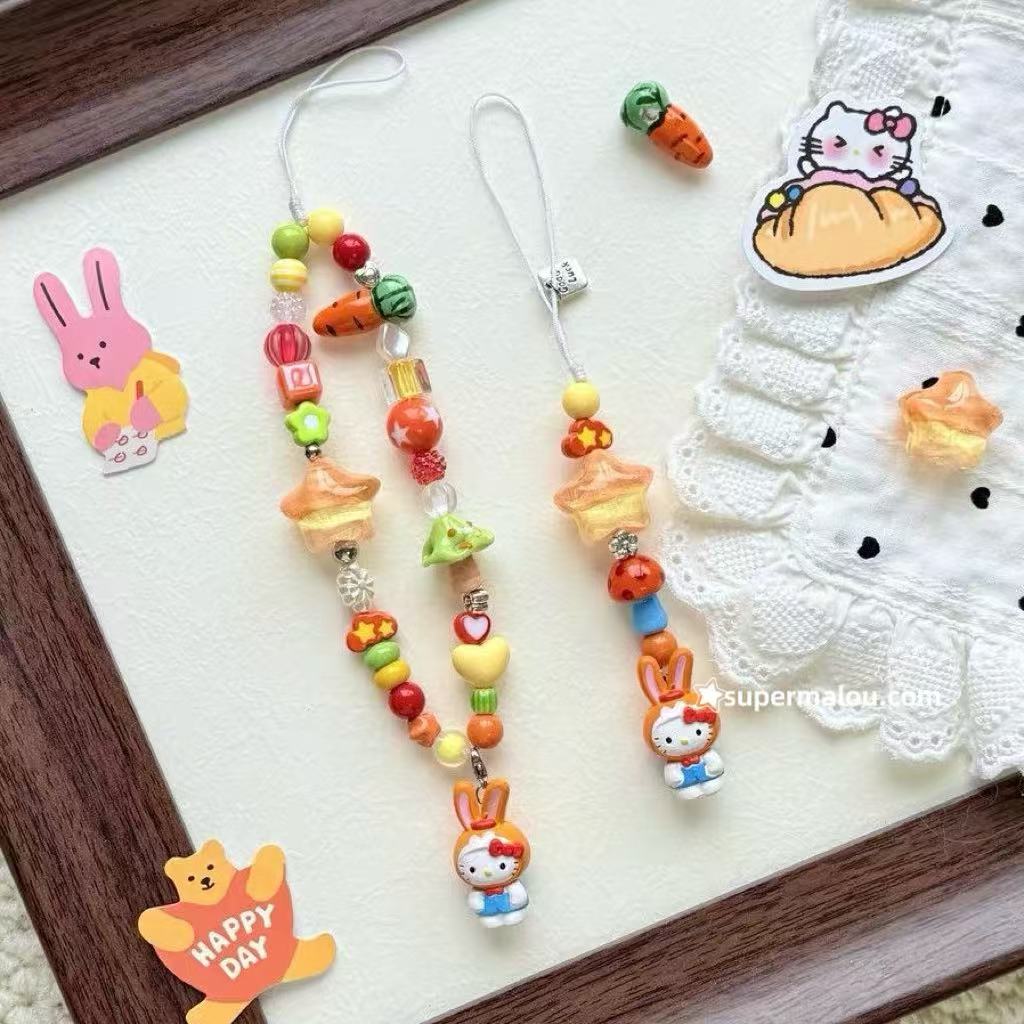 Showa Kitty Orange Rabbit Star Phone Chain