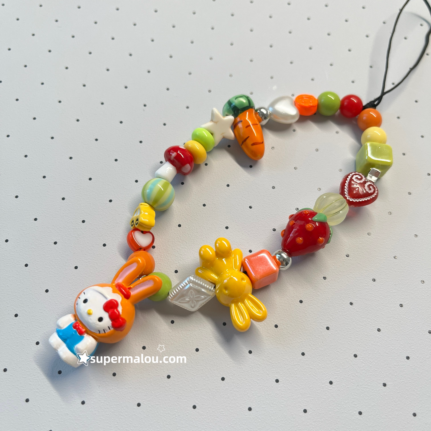 Showa Kitty Persimmon Beaded Phone Chain