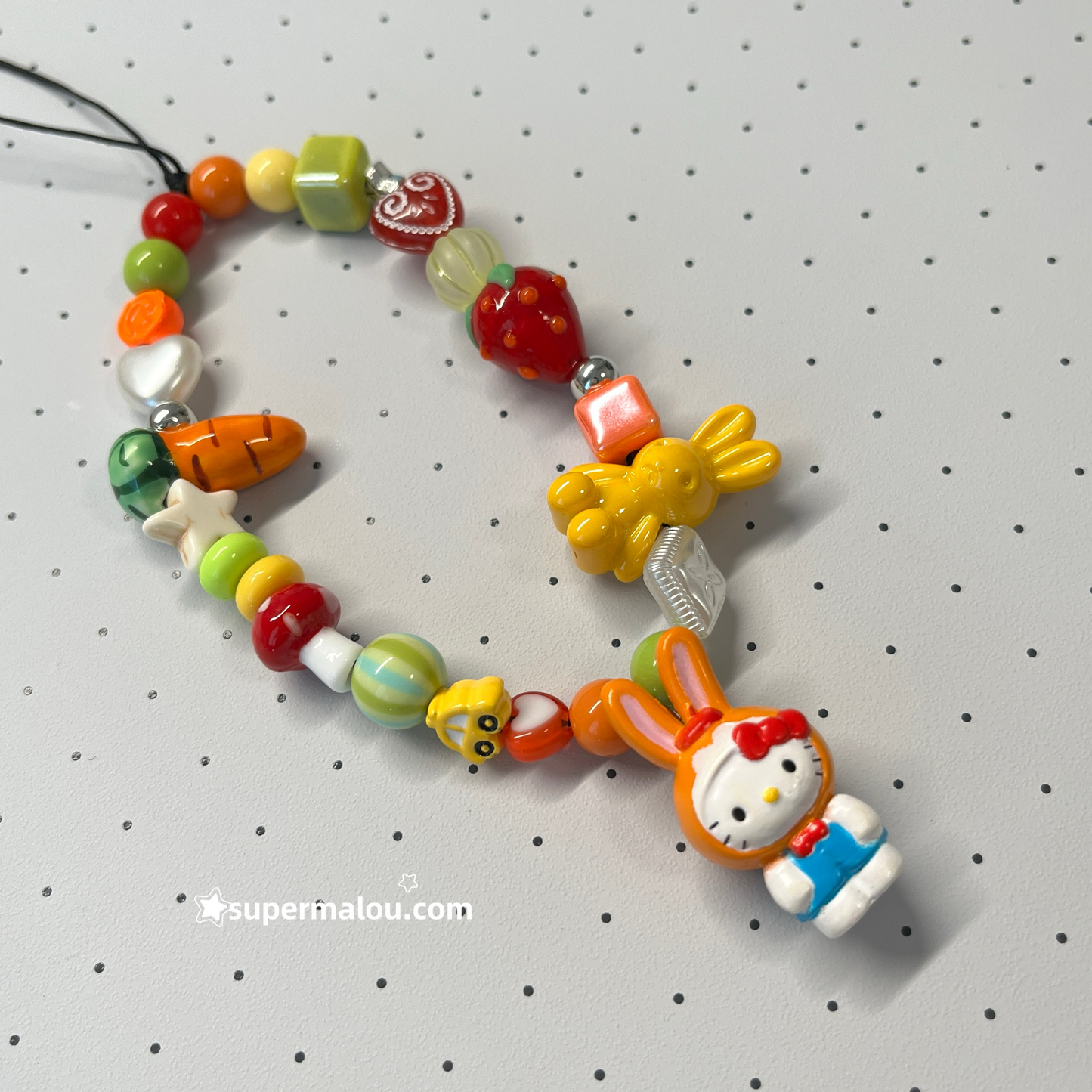 Showa Kitty Persimmon Beaded Phone Chain