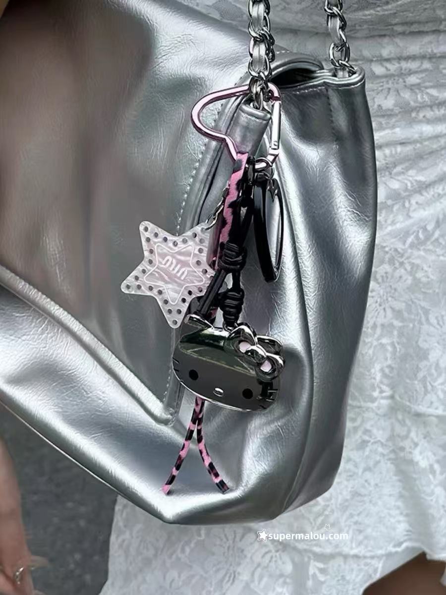 Sliver Hello Kitty Black And Pink Pendant With Mini Mirror