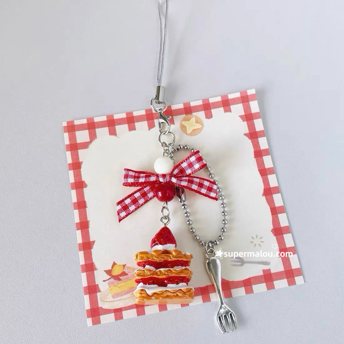 Strawberry Napoleon Cake Bow Pendant Phone Chain