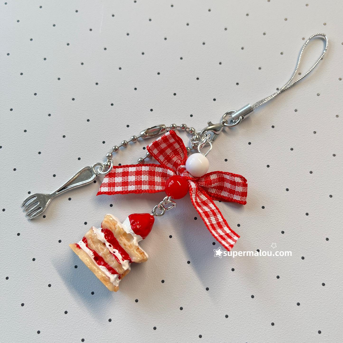 Strawberry Napoleon Cake Bow Pendant Phone Chain