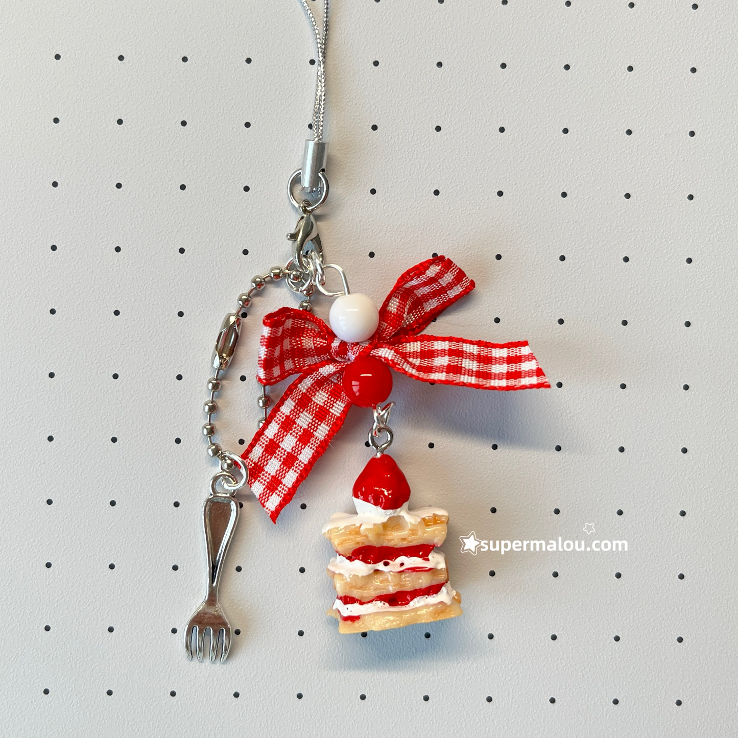 Strawberry Napoleon Cake Bow Pendant Phone Chain