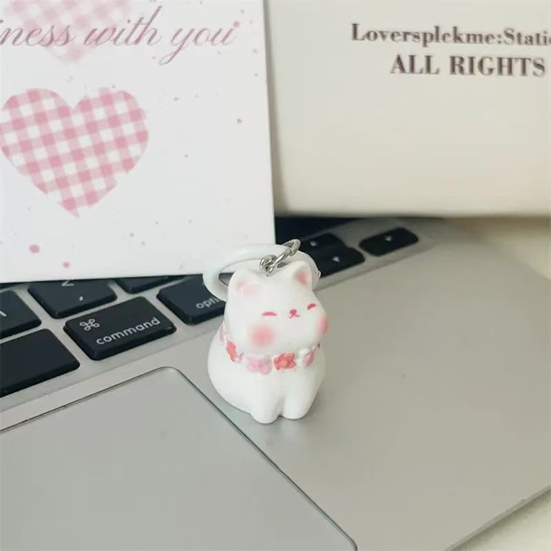 Three Dimensional Powder Blusher Bell Cat Keychain