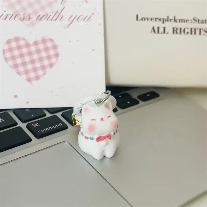 Three Dimensional Powder Blusher Bell Cat Keychain