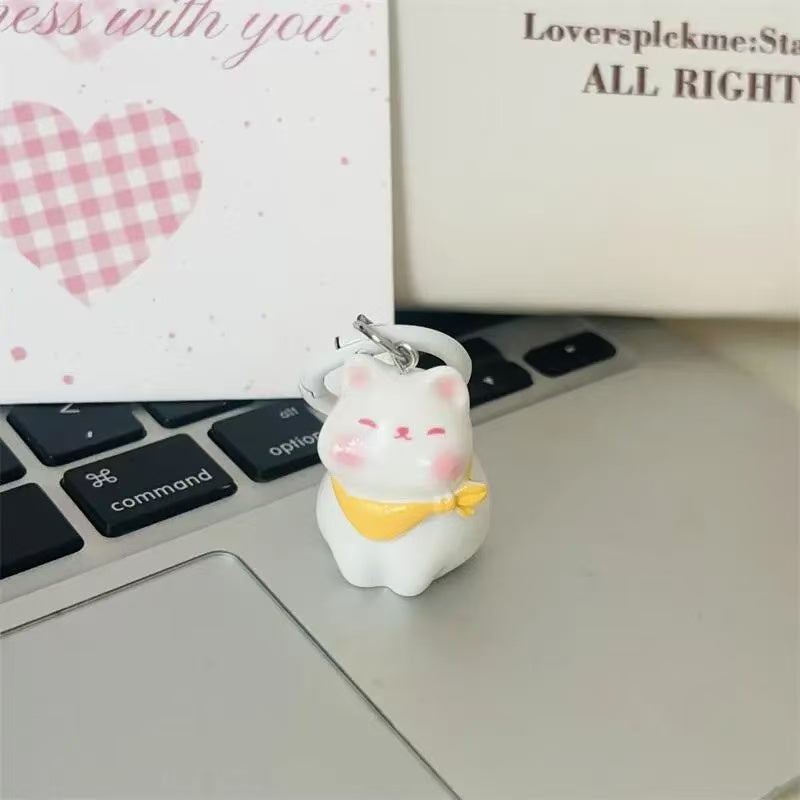 Three Dimensional Powder Blusher Bell Cat Keychain