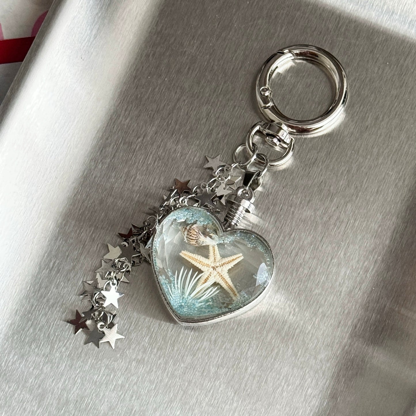 Transparent Glass Starfish Keychain