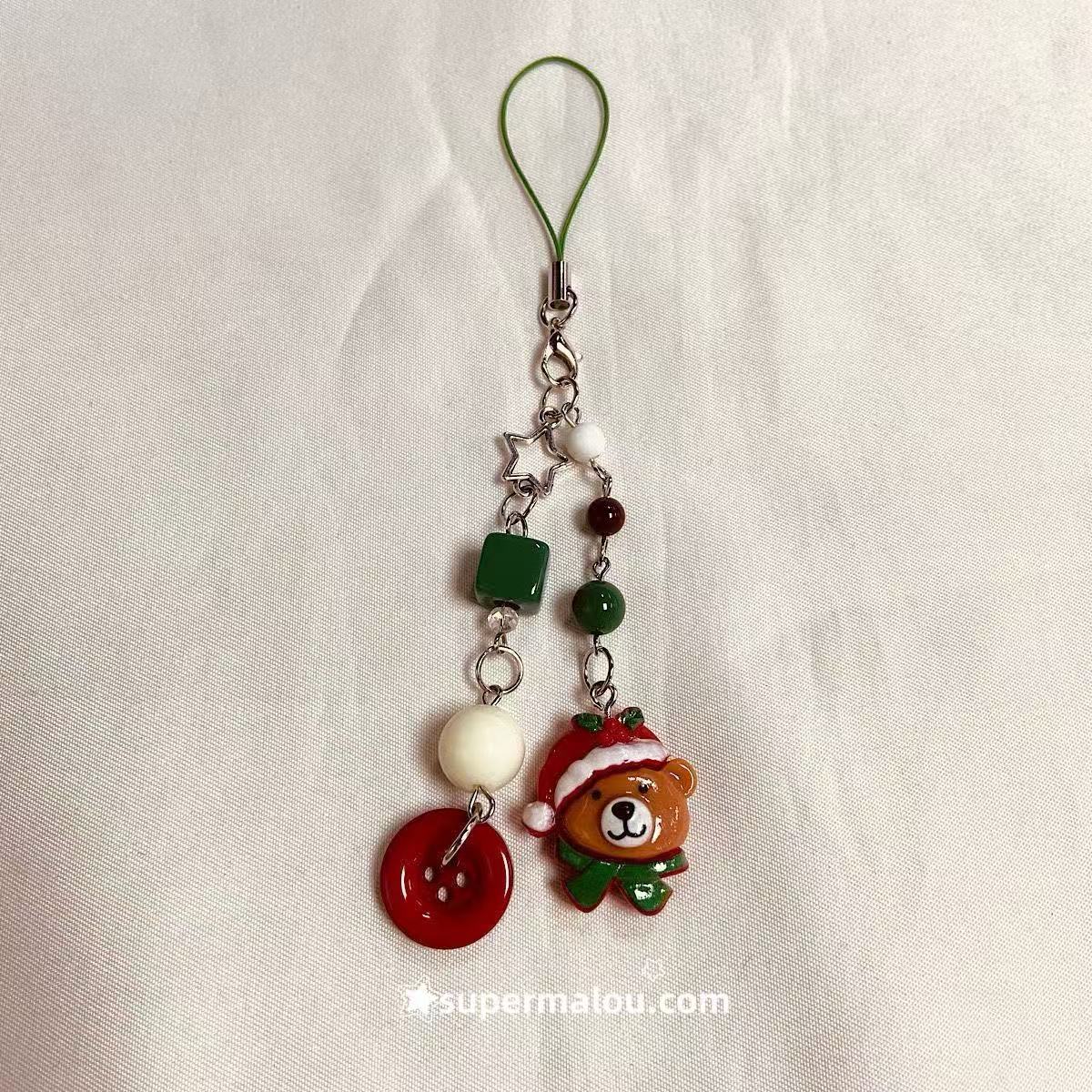 Vintage Cute Christmas Bear Keychain Pendant