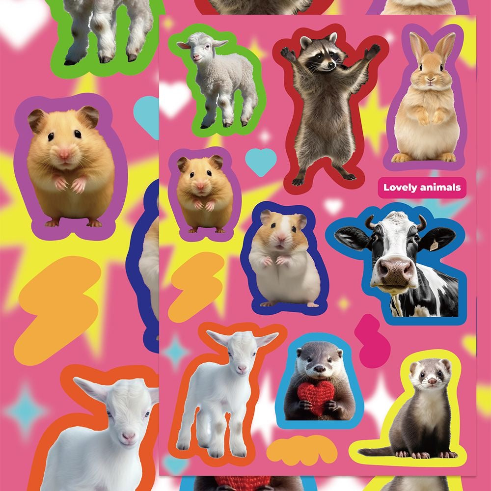 16 Sheets American Retro Animal Collage Cat Back Card Waterproof Stickers