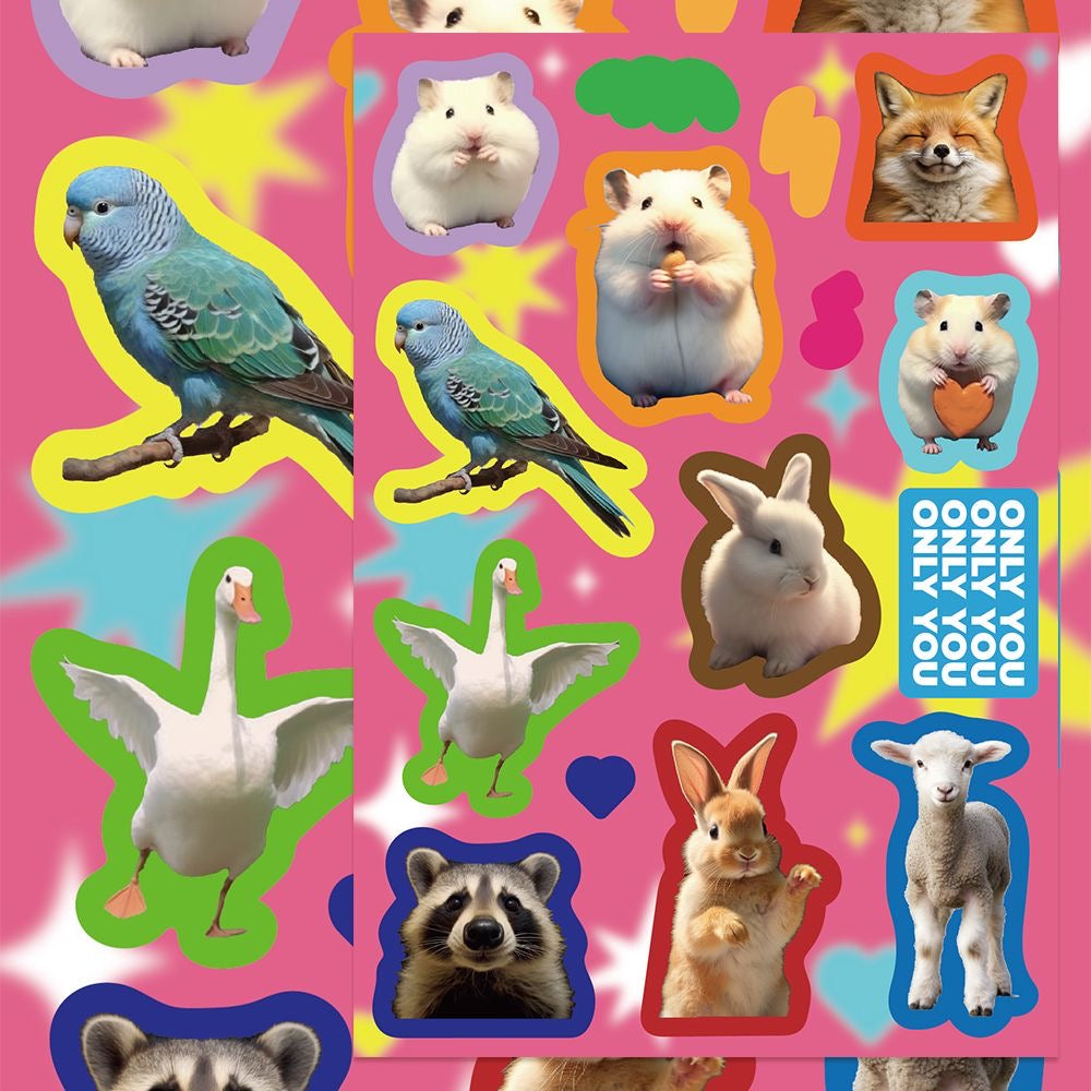16 Sheets American Retro Animal Collage Cat Back Card Waterproof Stickers