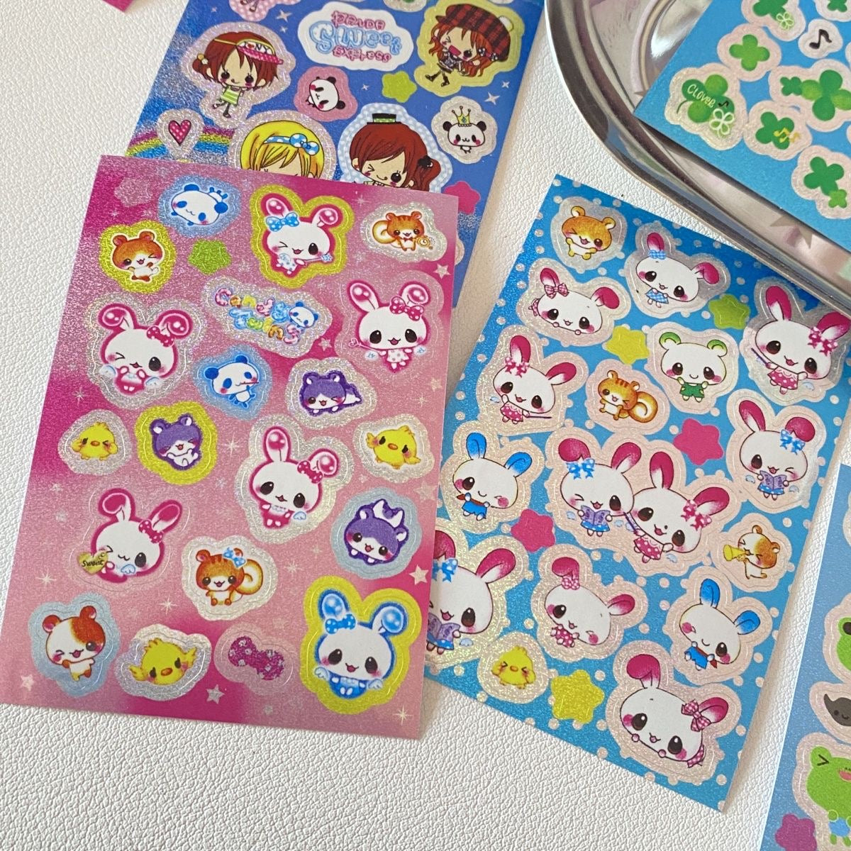 8 Sheets Of Retro-Style Cute Bunny Girl Silver Flash Laser Small Stickers