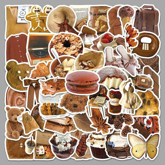 50Pcs Brown Maillard IG style Minimalist Artistic Daily Necessities Stickers