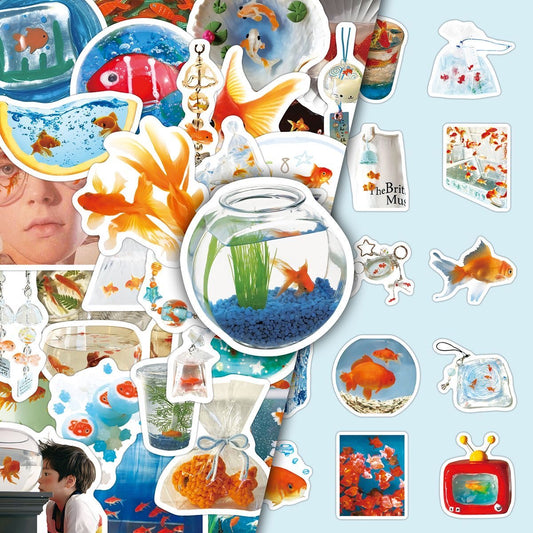 100Pcs Cartoon Retro Goldfish Atmosphere Stickers
