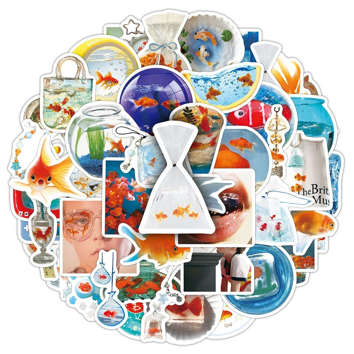 100Pcs Cartoon Retro Goldfish Atmosphere Stickers