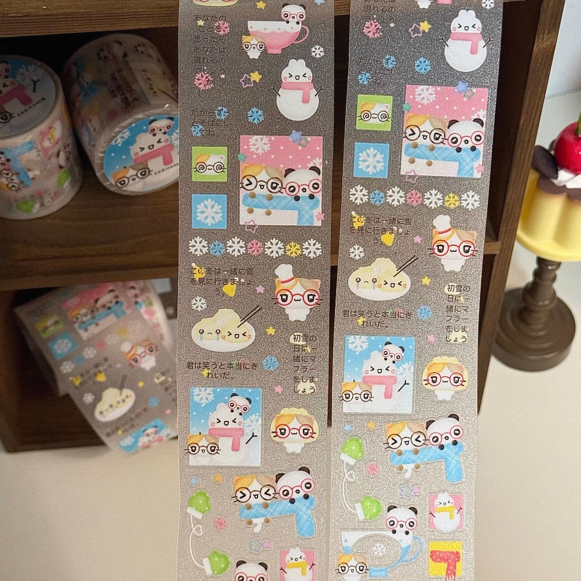 13.75inches White Season Red Panda Snowman Sticker Roll
