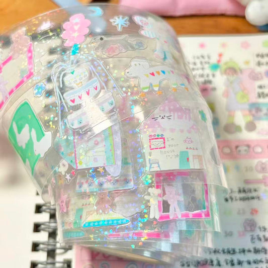 13.78in Pink House Sweet Rabbit Sticker Roll