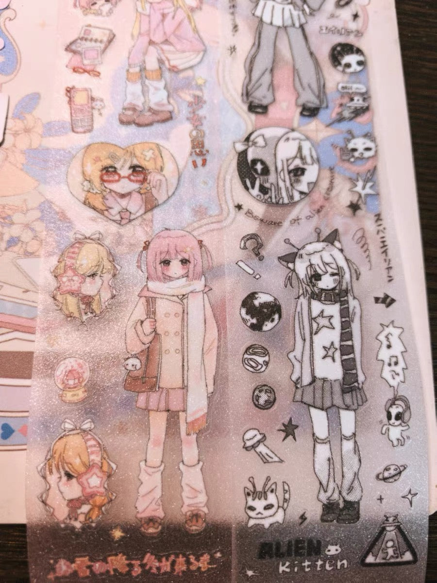 19.68inches Pink Cute Girl Sticker Roll