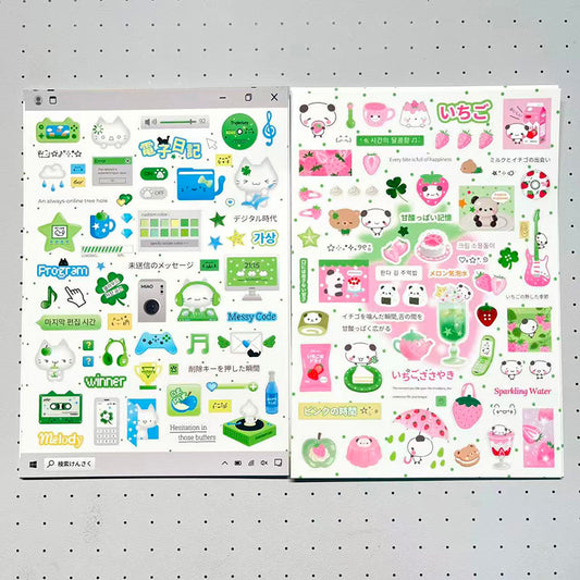 Pink Green Panda Sticker Sheet