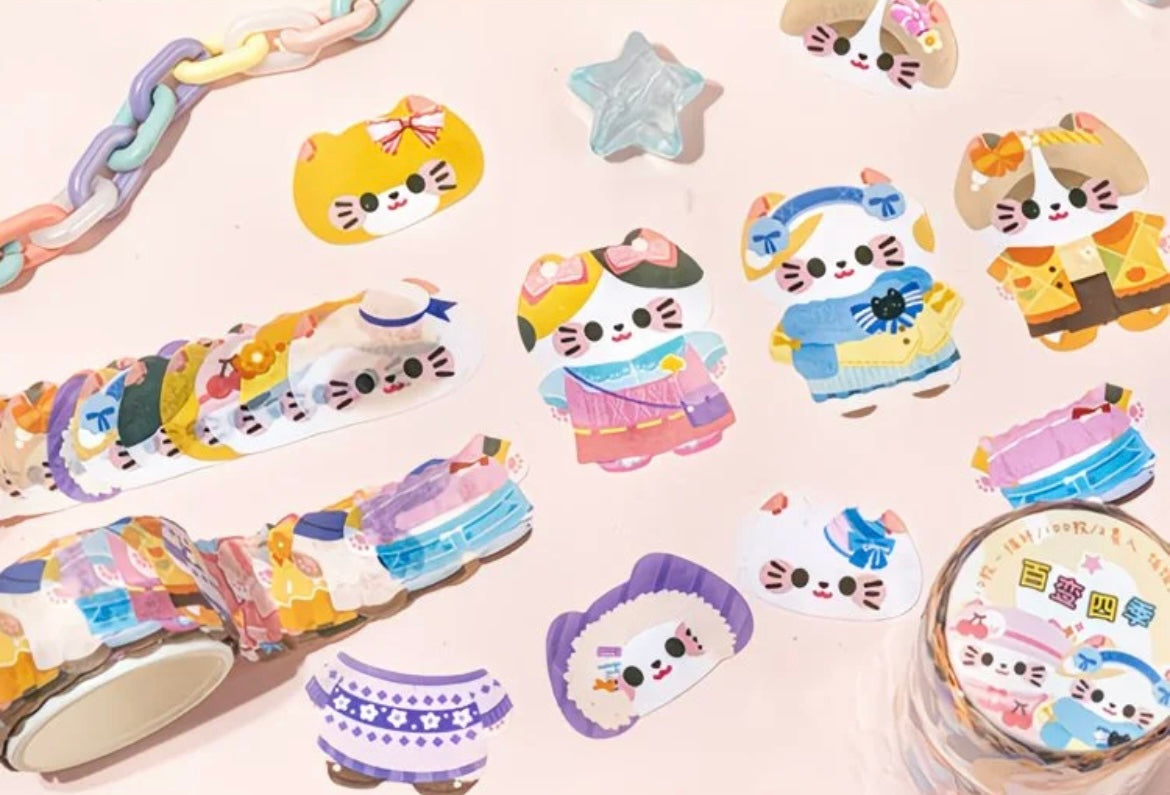 2M Cute Cat Dress Up Stickers Roll (2Rolls)