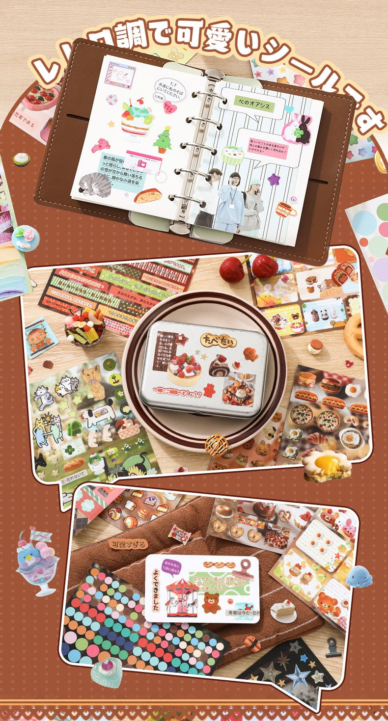 30Pages Japanese Style Vintage Food Sticker Book