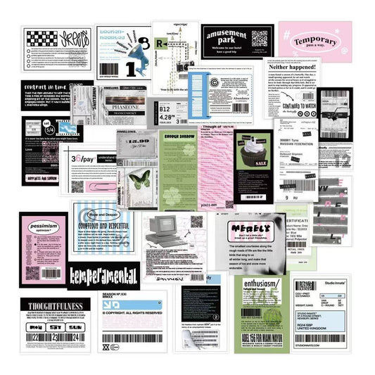 30Pcs Black And White Collage Material Text Label Sticker
