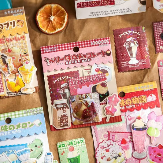 30Pcs Japanese Retro Food Flash Stickers Set Of 4
