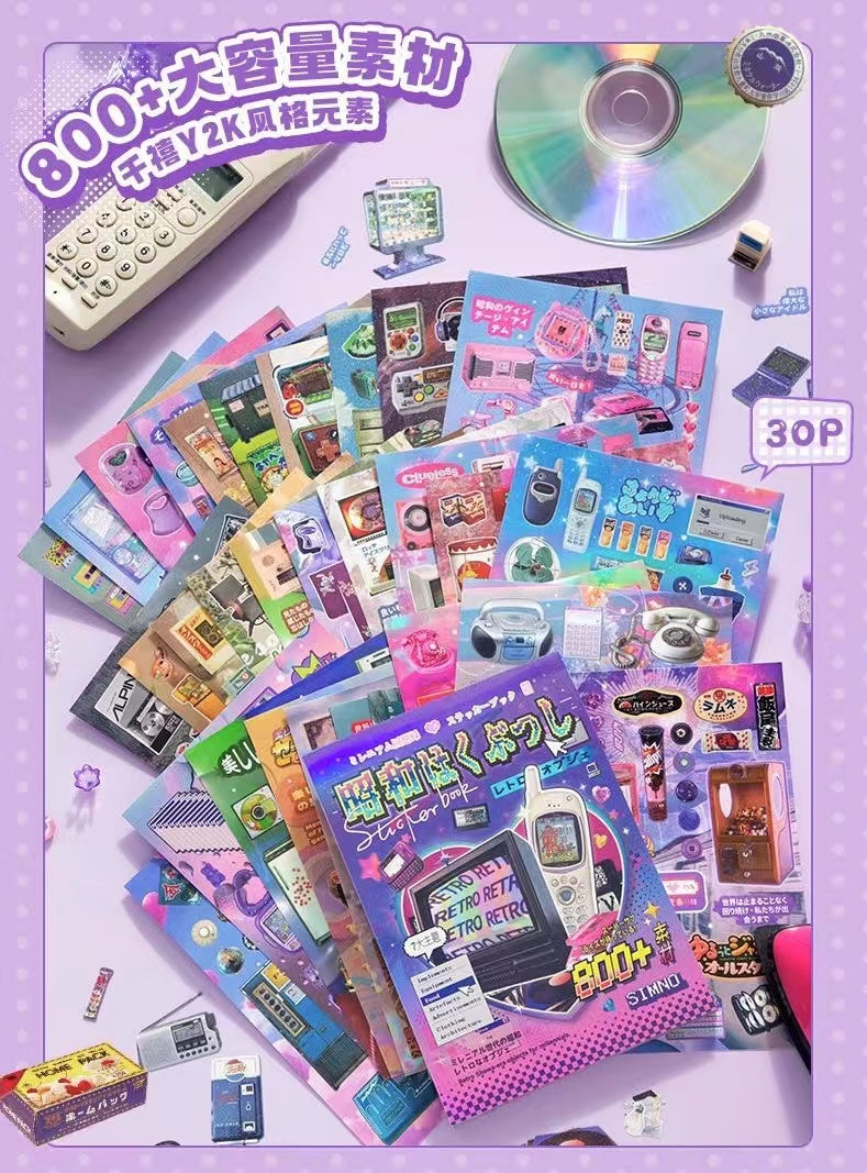 30 Sheets Showa Girls Digital Cartoon Japanese Sticker Book