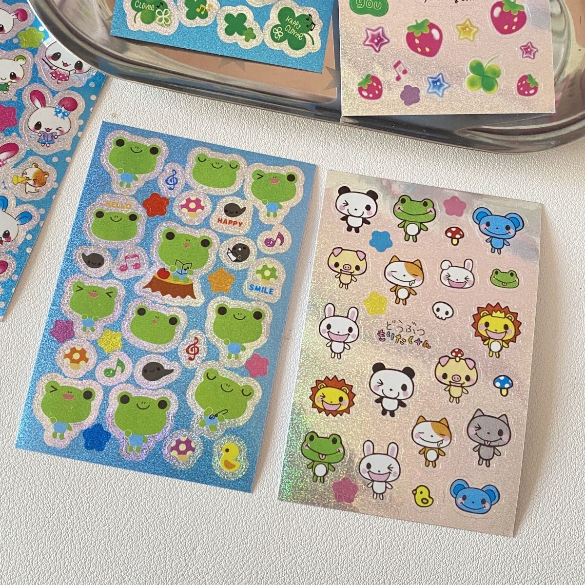 8 Sheets Of Retro-Style Cute Bunny Girl Silver Flash Laser Small Stickers