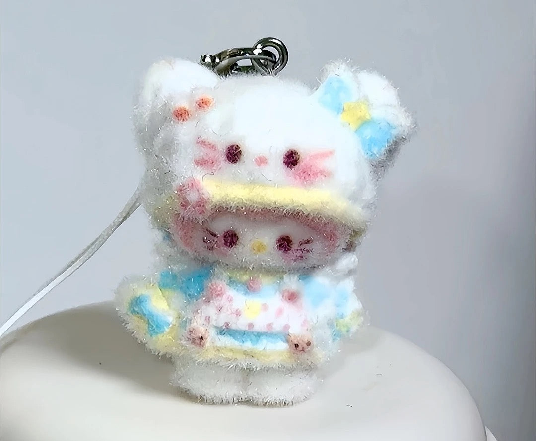 3D Flocked Cartoon Hat Kitty Phone Chain