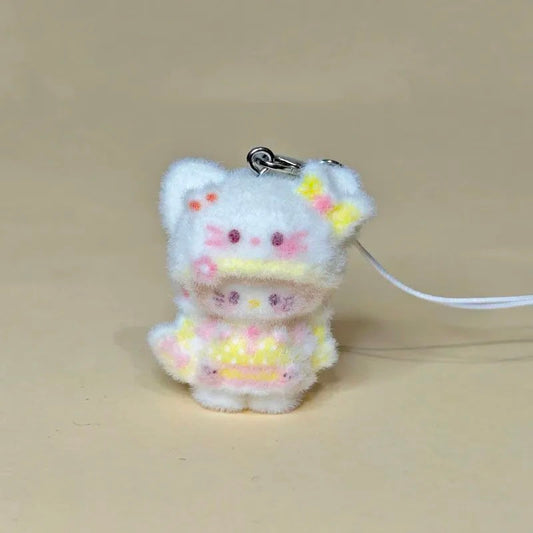 3D Flocked Cartoon Hat Kitty Phone Chain