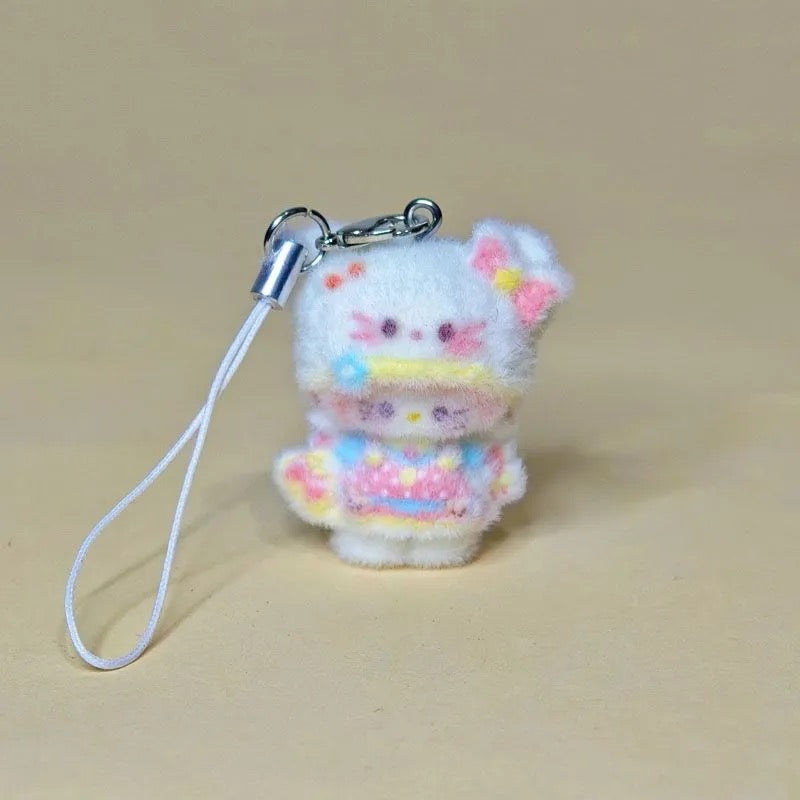 3D Flocked Cartoon Hat Kitty Phone Chain