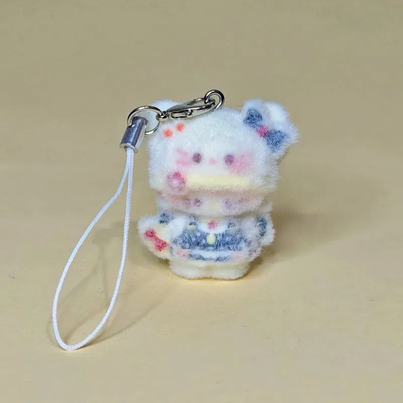 3D Flocked Cartoon Hat Kitty Phone Chain