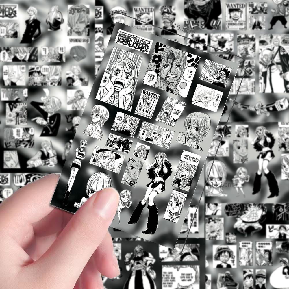 8 Sheets One Piece Black And White Stickers