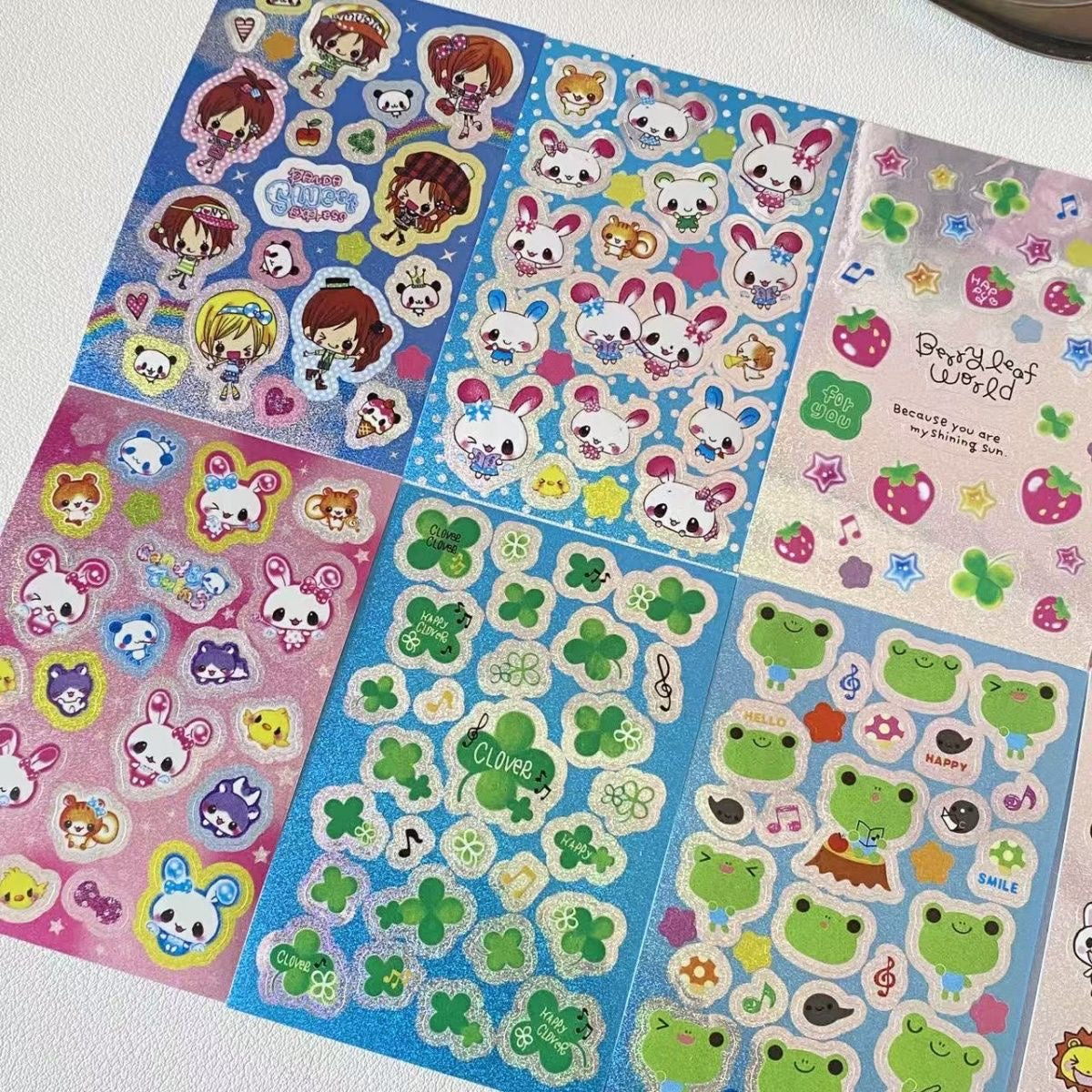8 Sheets Of Retro-Style Cute Bunny Girl Silver Flash Laser Small Stickers