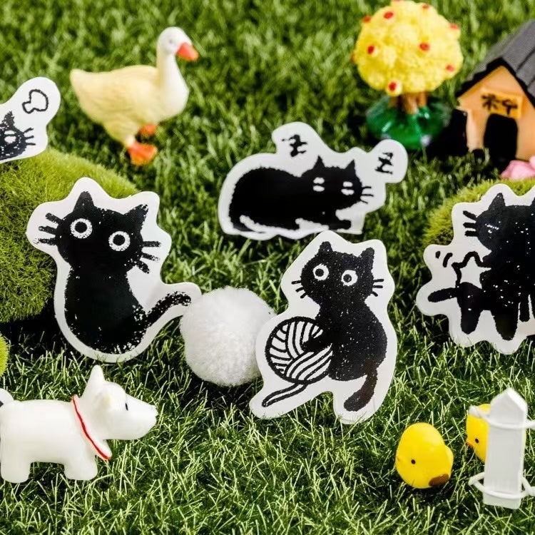 45Pcs Boxed Cute Cartoon Little Black Cat Stickers