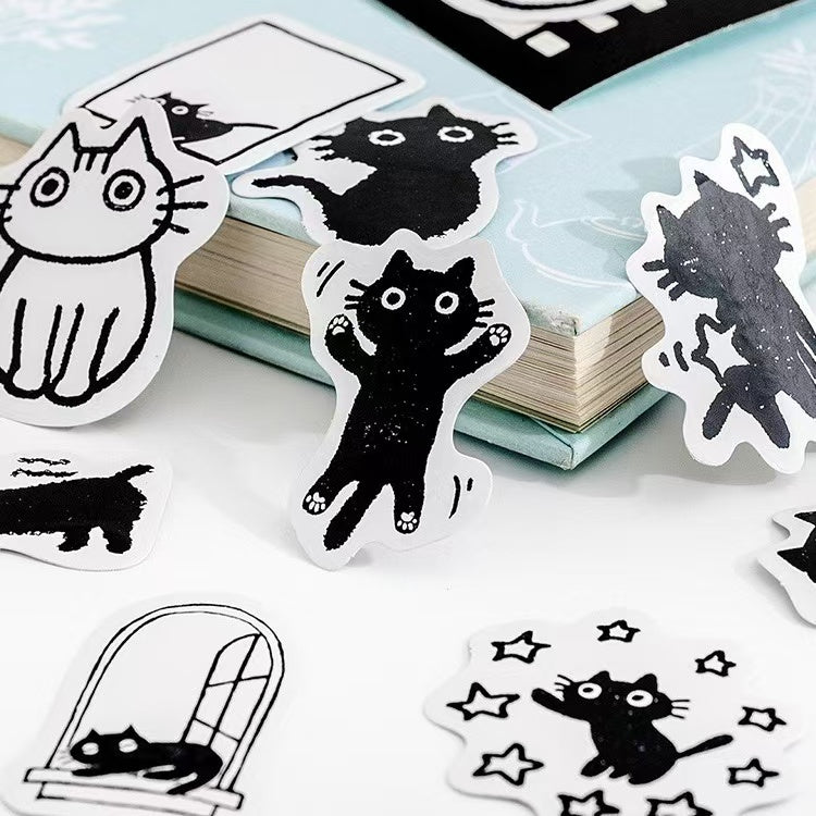 45Pcs Boxed Cute Cartoon Little Black Cat Stickers