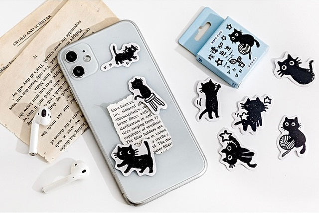 45Pcs Boxed Cute Cartoon Little Black Cat Stickers