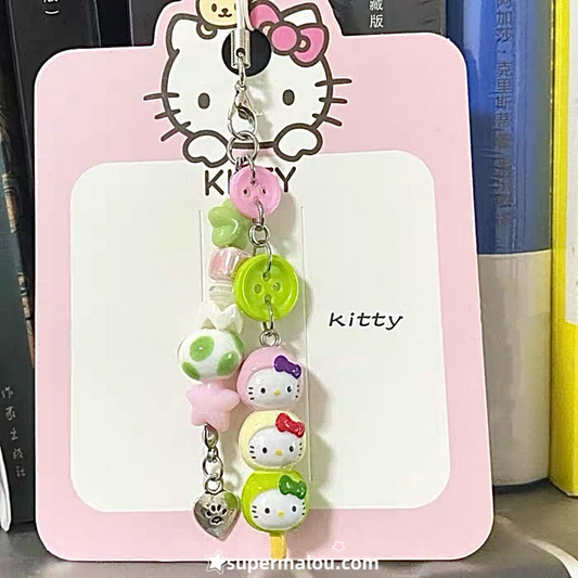 Pink Green Kitty Bead Phone Chain Pendant