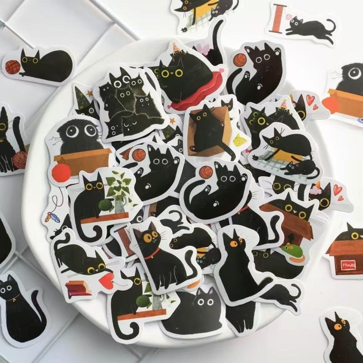 45Pcs Black Cat Knitting Wool Ball Stickers