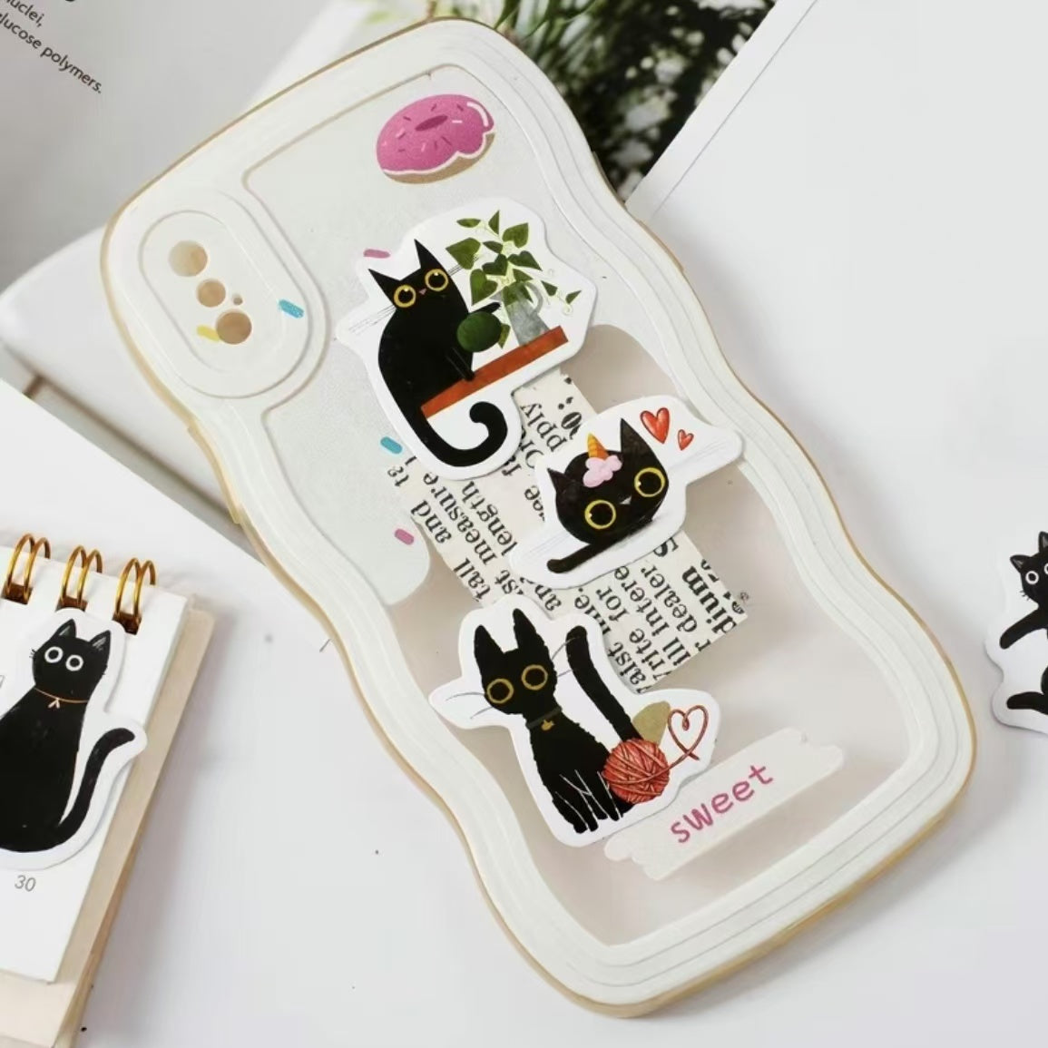 45Pcs Black Cat Knitting Wool Ball Stickers